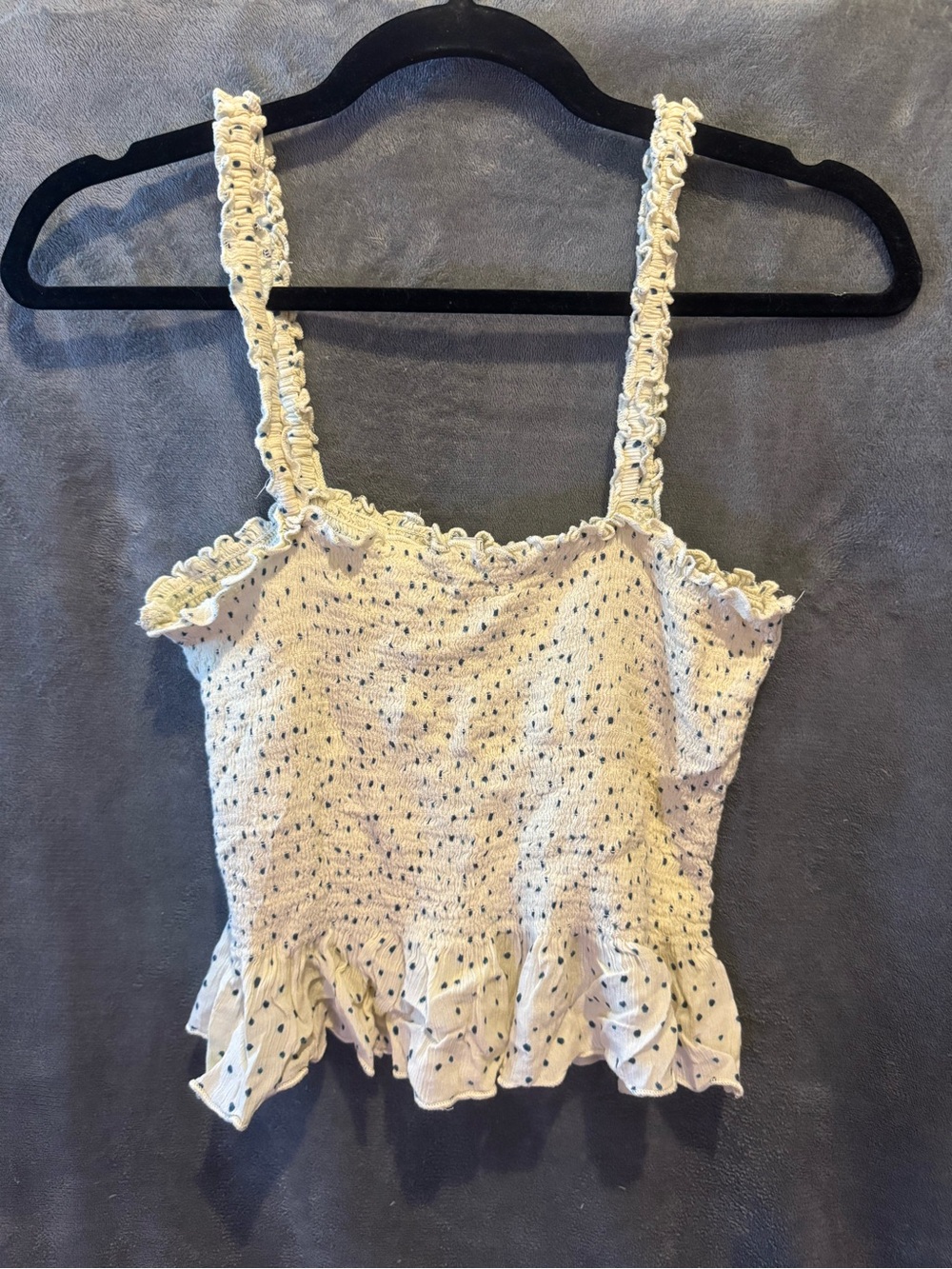 Patrons of Peace Cream Smocked Dot Ruffle Cami